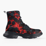 Casual Leather Chunky Boots Black Rocks in Red Flames