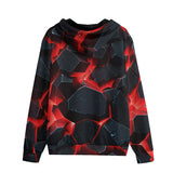 Men's Zip Up Hoodie Black Rocks in Red Flames