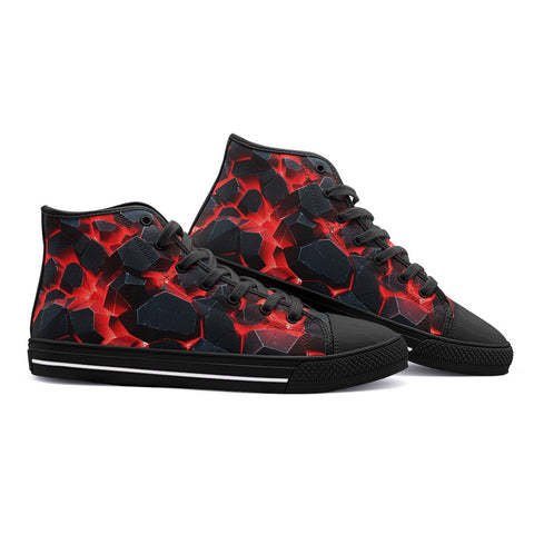 High-Top Canvas Shoes Black Rocks in Red Flames