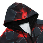 Men's Zip Up Hoodie Black Rocks in Red Flames