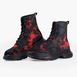 Casual Leather Chunky Boots Black Rocks in Red Flames