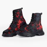 Casual Leather Chunky Boots Black Rocks in Red Flames