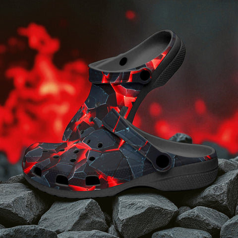 Classic Clogs Black Rocks in Red Flames