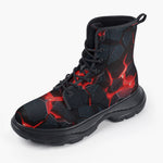 Casual Leather Chunky Boots Black Rocks in Red Flames