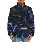 Down-Padded Puffer Jacket Shiny Cracked Stones in Blue Flame