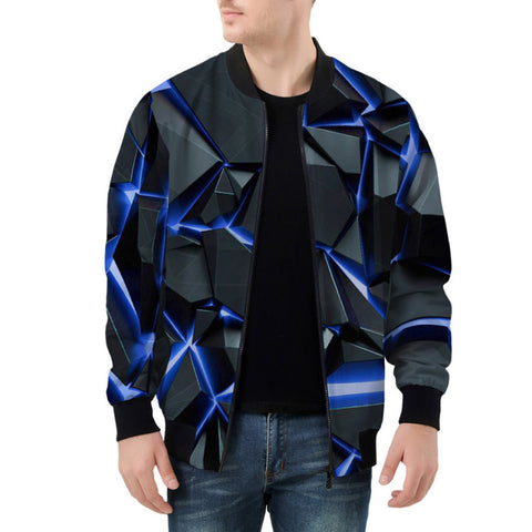 Bomber Jacket Shiny Cracked Stones in Blue Flame