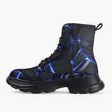 Casual Leather Chunky Boots Shiny Cracked Stones in Blue Flame