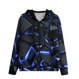 Men's Zip Up Hoodie Shiny Cracked Stones in Blue Flame