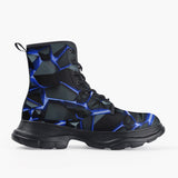 Casual Leather Chunky Boots Shiny Cracked Stones in Blue Flame