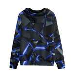 Men's Zip Up Hoodie Shiny Cracked Stones in Blue Flame