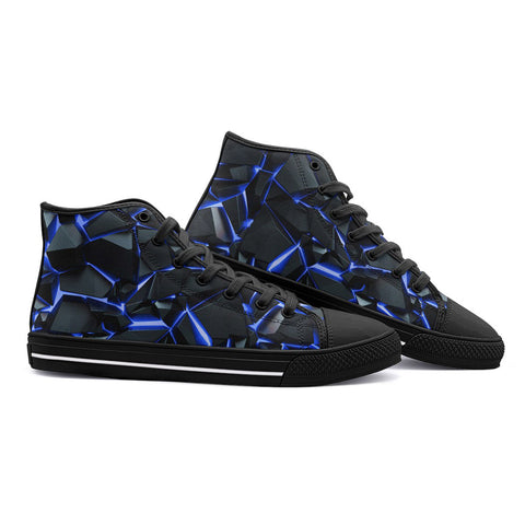 High-Top Canvas Shoes Shiny Cracked Stones in Blue Flame