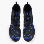 Casual Leather Chunky Boots Shiny Cracked Stones in Blue Flame