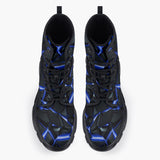 Casual Leather Chunky Boots Shiny Cracked Stones in Blue Flame