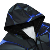 Men's Zip Up Hoodie Shiny Cracked Stones in Blue Flame