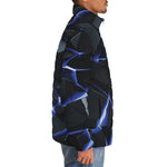 Down-Padded Puffer Jacket Shiny Cracked Stones in Blue Flame
