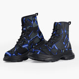 Casual Leather Chunky Boots Shiny Cracked Stones in Blue Flame