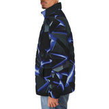 Down-Padded Puffer Jacket Shiny Cracked Stones in Blue Flame