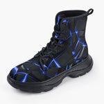 Casual Leather Chunky Boots Shiny Cracked Stones in Blue Flame