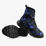 Casual Leather Chunky Boots Shiny Cracked Stones in Blue Flame