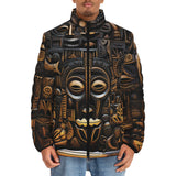 Down-Padded Puffer Jacket Carved Wood African Patterns