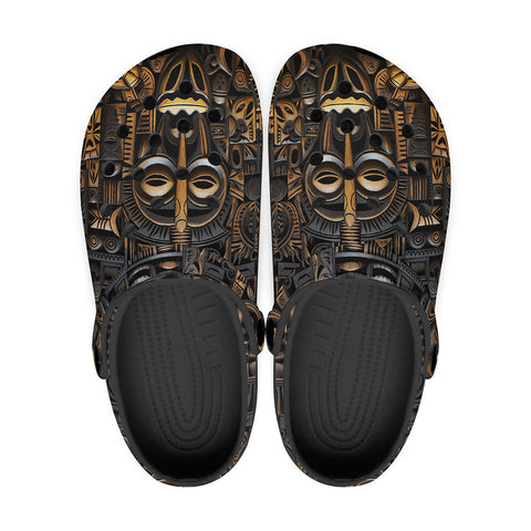 Classic Clogs Carved Wood African Patterns