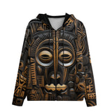 Men's Zip Up Hoodie Carved Wood African Patterns