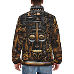 Down-Padded Puffer Jacket Carved Wood African Patterns