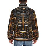 Down-Padded Puffer Jacket Carved Wood African Patterns
