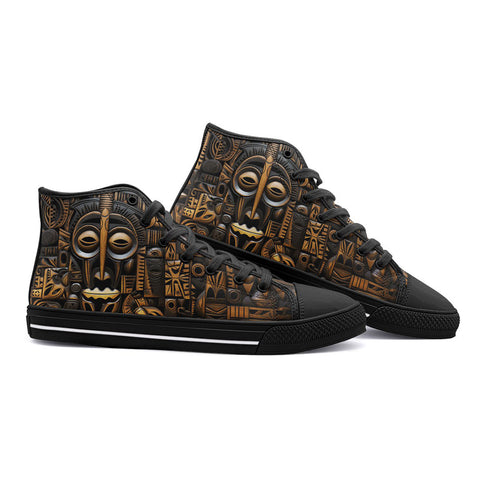 High-Top Canvas Shoes Carved Wood African Patterns