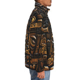 Down-Padded Puffer Jacket Carved Wood African Patterns