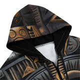 Men's Zip Up Hoodie Carved Wood African Patterns