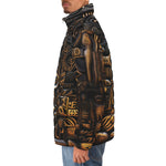 Down-Padded Puffer Jacket Carved Wood African Patterns