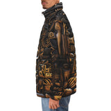 Down-Padded Puffer Jacket Carved Wood African Patterns
