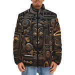 Down-Padded Puffer Jacket African Wooden Masks Carvings