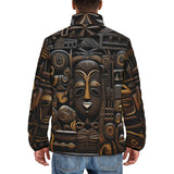 Down-Padded Puffer Jacket African Wooden Masks Carvings