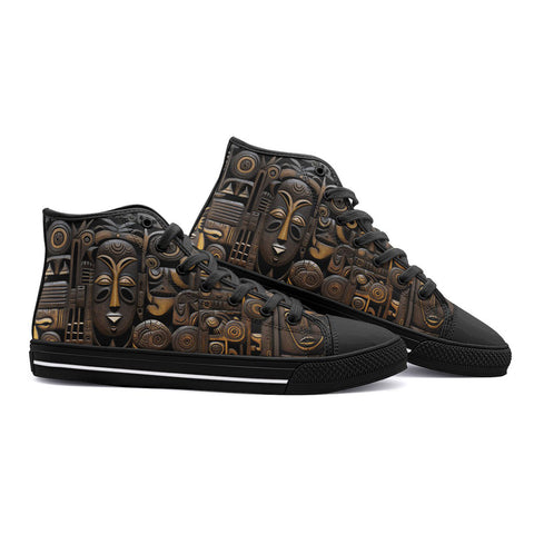 High-Top Canvas Shoes African Wooden Masks Carvings