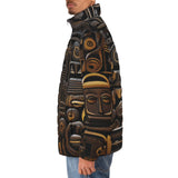 Down-Padded Puffer Jacket African Wooden Masks Carvings