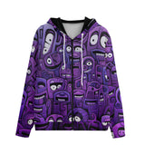 Men's Zip Up Hoodie Purple Grotesque Faces Artwork