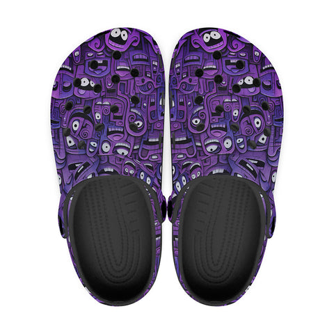 Classic Clogs Purple Grotesque Faces Artwork