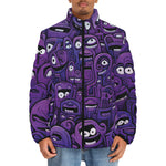 Down-Padded Puffer Jacket Purple Grotesque Faces Artwork