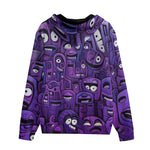 Men's Zip Up Hoodie Purple Grotesque Faces Artwork