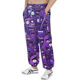 Men's Sweatpants Purple Grotesque Faces Artwork