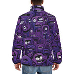 Down-Padded Puffer Jacket Purple Grotesque Faces Artwork