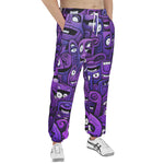 Men's Sweatpants Purple Grotesque Faces Artwork