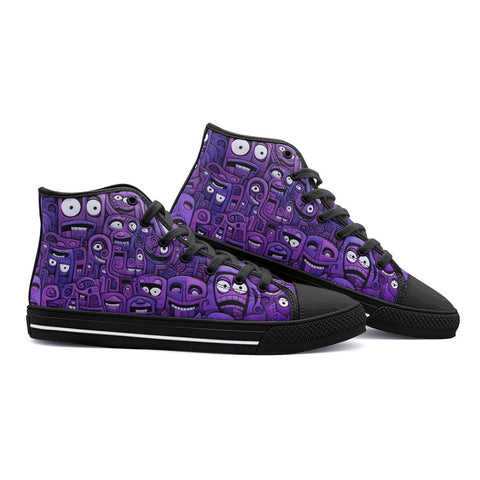 High-Top Canvas Shoes Purple Grotesque Faces Artwork