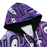 Men's Zip Up Hoodie Purple Grotesque Faces Artwork