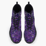 Casual Leather Chunky Boots Purple Grotesque Faces Artwork