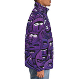 Down-Padded Puffer Jacket Purple Grotesque Faces Artwork