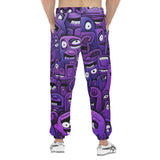 Men's Sweatpants Purple Grotesque Faces Artwork