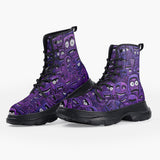 Casual Leather Chunky Boots Purple Grotesque Faces Artwork